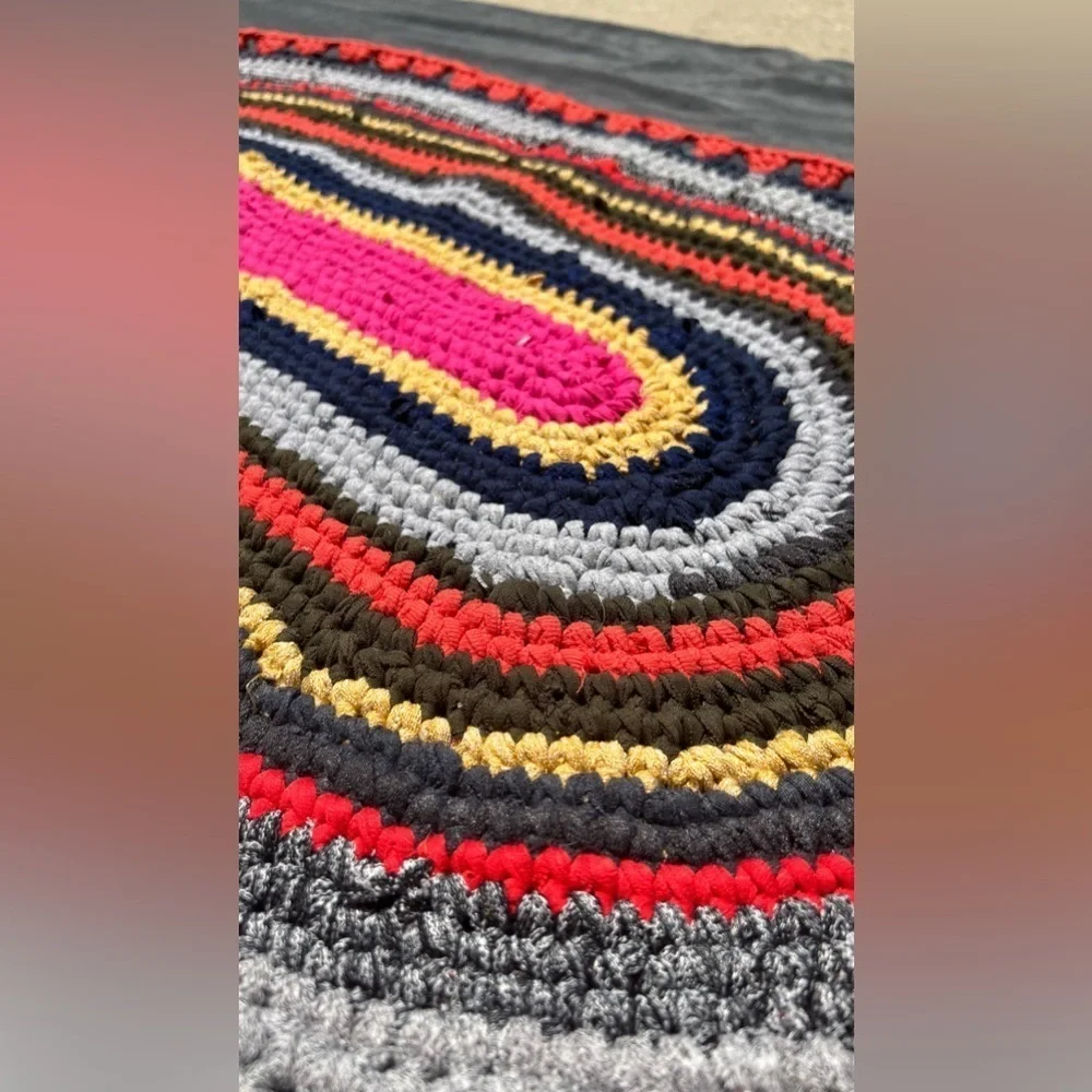 HANDMADE crochet upcycled recycled multicolor colorful bohemian mat 35